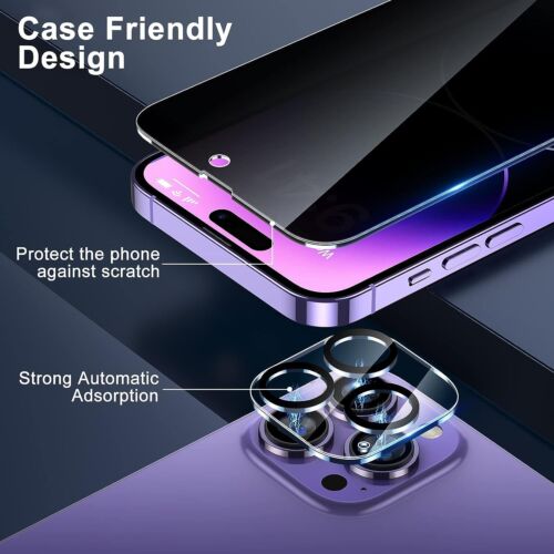 iPhone 16 15 14 13 12 11 Pro Max Privacy Tempered Glass Screen Camera Protector - Picture 10 of 13