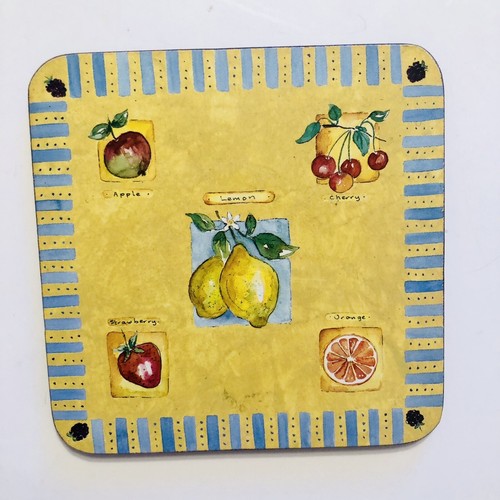New Vintage Farmhouse Coasters Lemon & Fruit Design 4"sq Boxed Set of 6 - Picture 2 of 4
