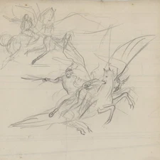 Unknown Pegasus Mythology Sketch Original Drawing Unsigned Circa 1925