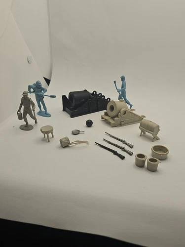 Vintage Marx Blue & Gray Playset Cannon, Cannoneer, Rifle, & Misc Accessories