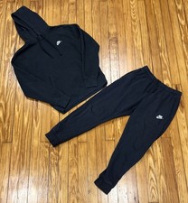 Nike Sportswear Club Fleece Black Hoodie  Sweat Pants Set Size Small Sweatsuit