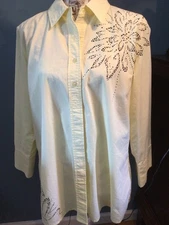 Christine Alexander W-L Soft Yellow Button Down Blouse Y2K Boho Whimsy Chic Fun 