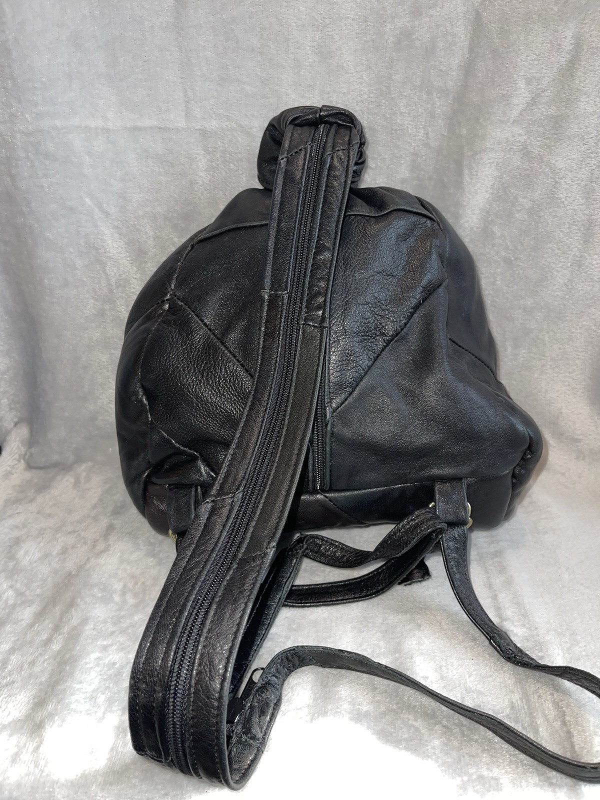 Black Leather Patchwork Backpack Purse Soft Leath… - image 2