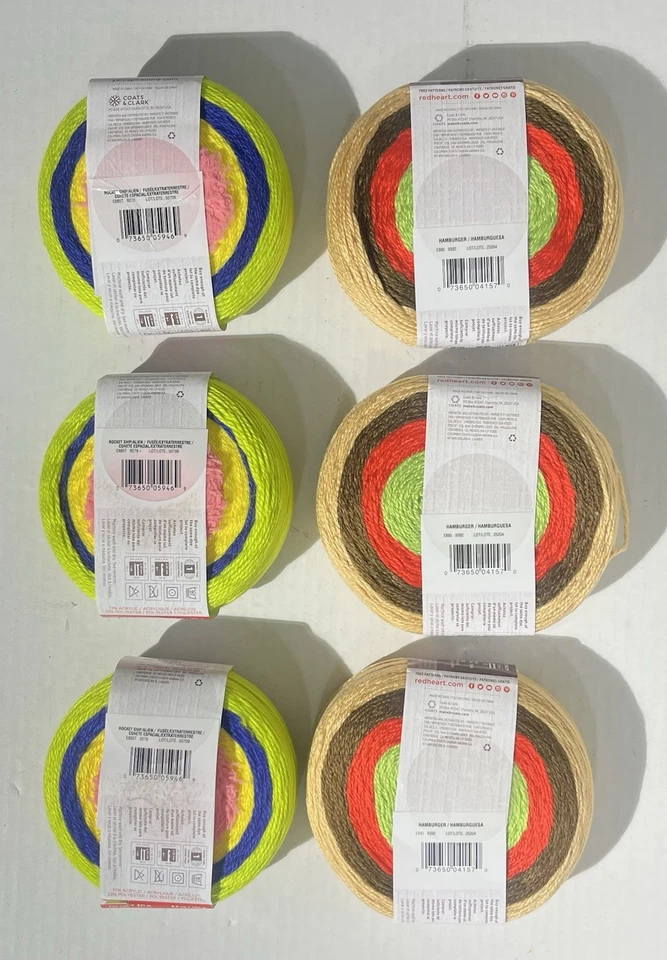 Red Heart Amigurumi  3 Hamburger & 3 Alien Super Fine 100% Acrylic Yarn-6 Total - Image 2 of 4