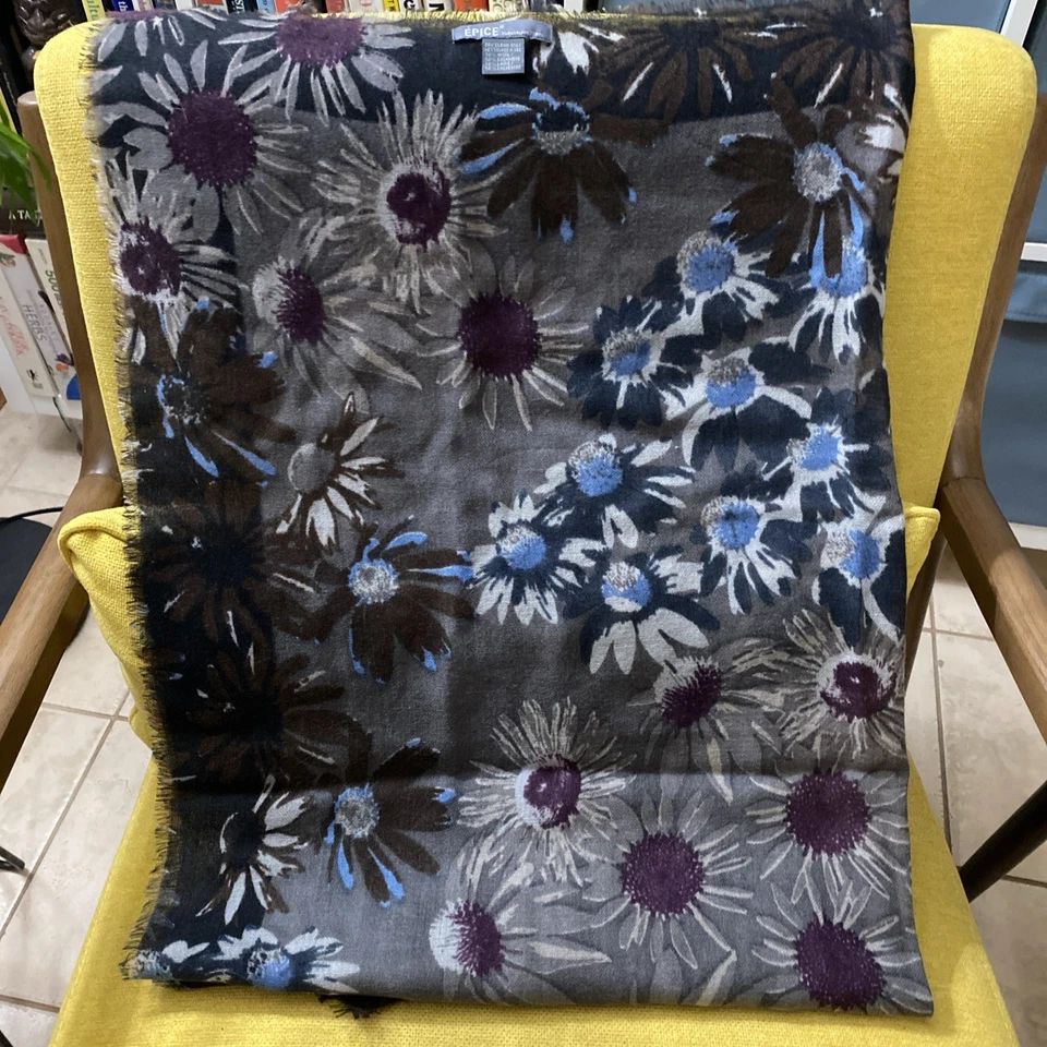 Bufanda Epice Paris Lana Cachemira Neutro Floral Flecos de Pestañas 36x36 Lujo Rico Foto 3 de 4