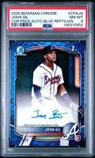 2025 BOWMAN CHROME PROSPECT AUTOS BLUE REPTILIAN #CPAJG JOHN GIL 103/150 PSA 8