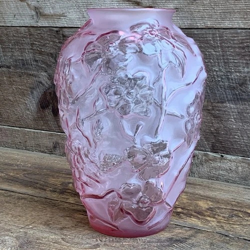 Fenton Vase Pink Dogwood Satin Glass 10.5” Tall 1980s Tablescaping Art Glass