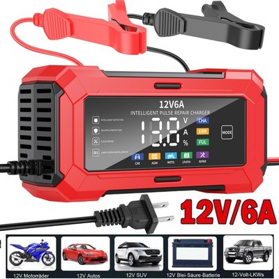 12V 6A Car Battery Charger Intelligent Automatic Pulse Repair Lifepo4 AGM GEL