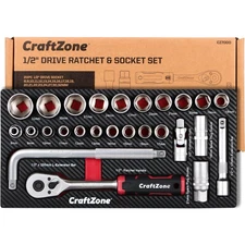 26-Piece Socket Wrench Set & Drive Socket Set - " 1/2" Drive CR-V Steel Inclu...