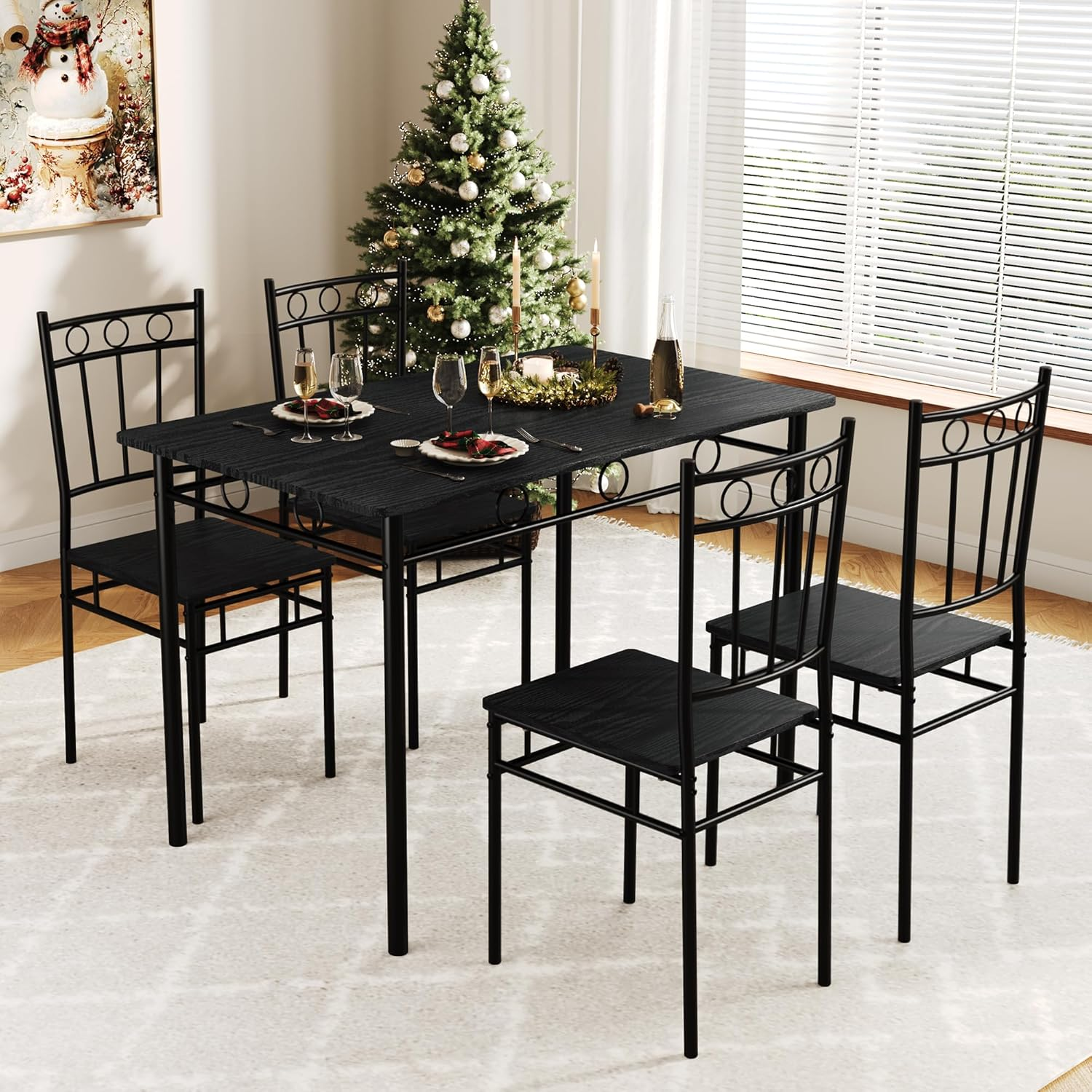 Dining Table Set for 4, 5-Piece Kitchen Table and Chairs, Rectangular Dining Roo