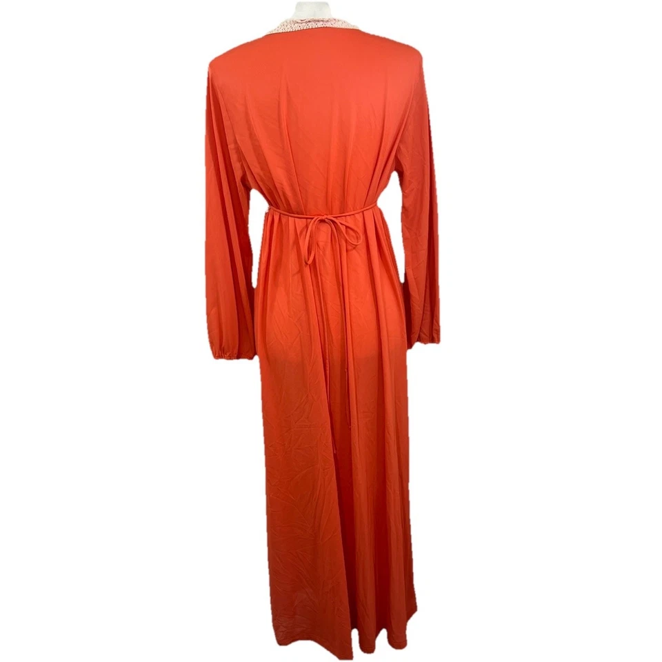 Vintage 60s Gilead Lace Trim Long Nightgown Empire Plunge Coral Women SZ Large - Image 2 of 4