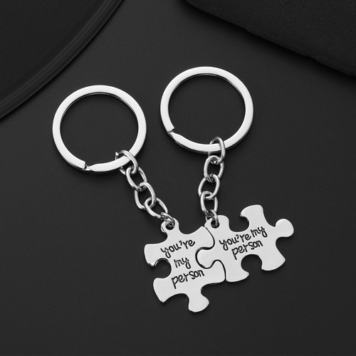 Letter Puzzle Keychain Miss Man Couple Chains Women Stainless Steel - Imagen 3 de 10