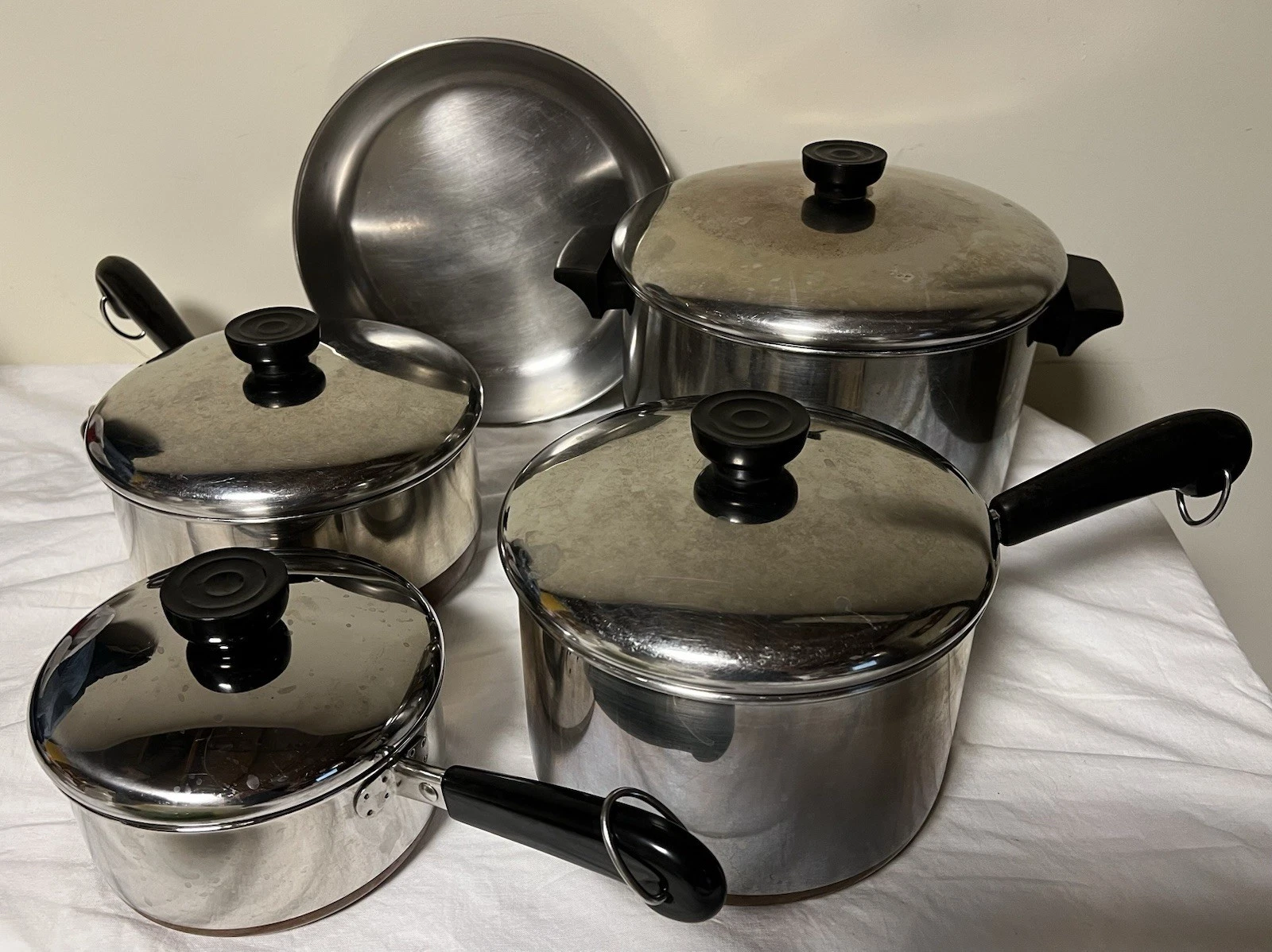 Revere Ware 1801 Copper Bottom 8 Piece Set Qt Pots With Lids Vintage Clinton ILL
