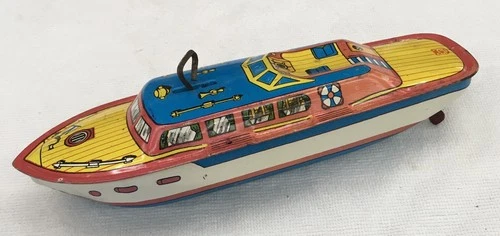 Vintage J. Chein & Co. Mark 1 Wind-Up Tin Toy Speed Boat (C-6)