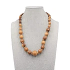 Vintage Graduated Olive Wood Bead Necklace Estate Costume Jewelry 20"