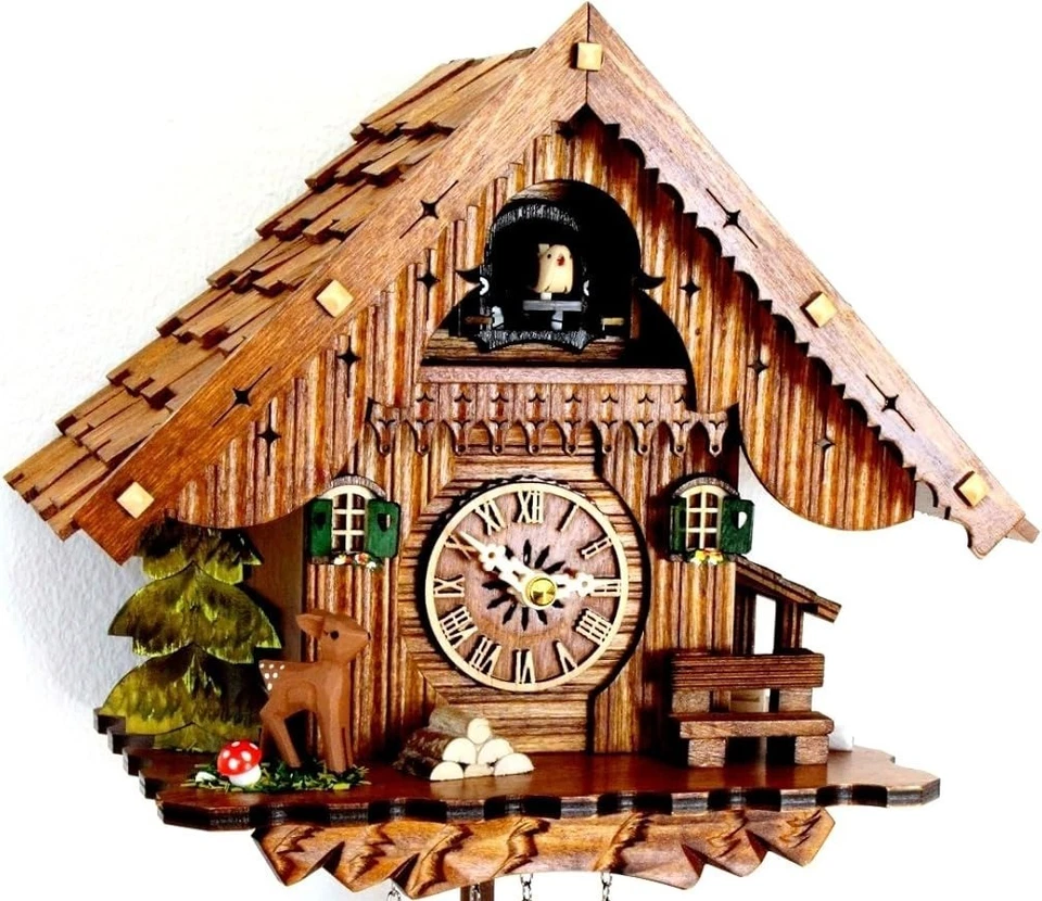 Schwarzwälder Kuckucksuhr Schwarzwaldhaus Quarzwerk Schindeldach echtes Holz NEU - Bild 2 von 4
