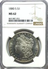 1880 S $1 Morgan Silver One Dollar MS62 San Francisco NGC