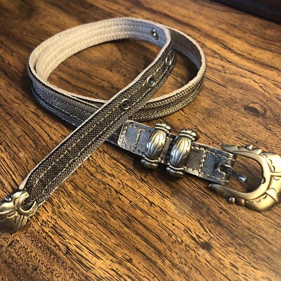 Vintage Metal Mesh Leather Gold Bronze Tone Belt~ 27-31 display picture 1