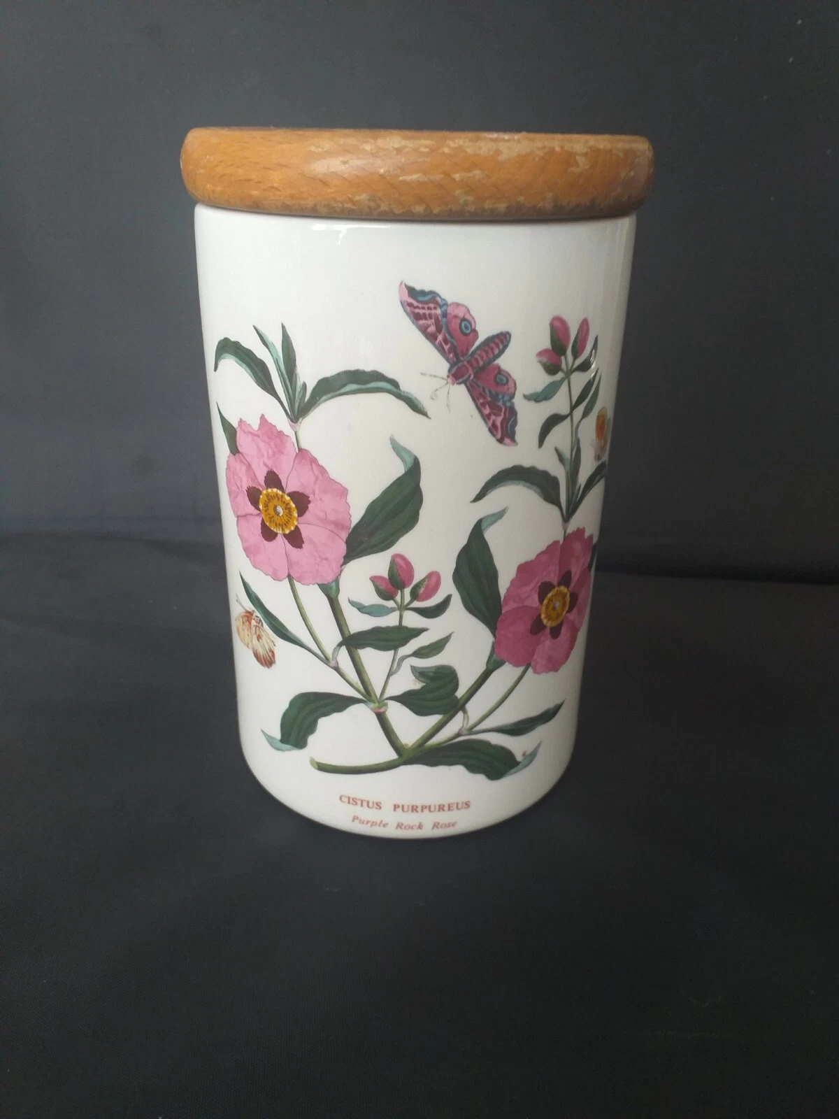 Portmeirion Botanical Garden Cistus Purpureus Purple Rock Rose Canister 1972 7"