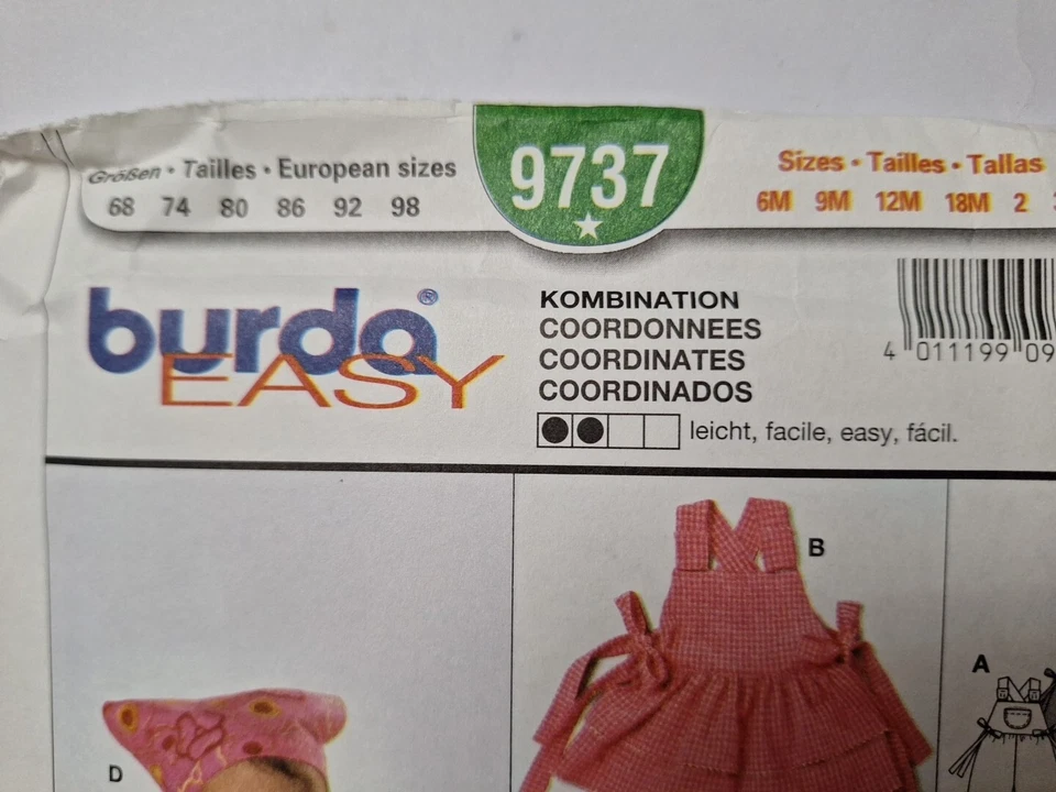 Dress Bloomers Bibs Overalls Girls 3M 6M 9M 12M 18M Burda 9737 Sewing Pattern - Image 4 of 4