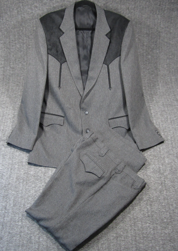 Vtg Circle S Western Suit 44L Gray Black Sport Coat Boise Yoke Cowboy USA Made - Picture 2 of 22