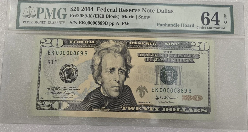 2004 $20 FRN PMG 64 Trinary low Serial Number Five Of Kind Uncirculated Currency - Image 2 of 3