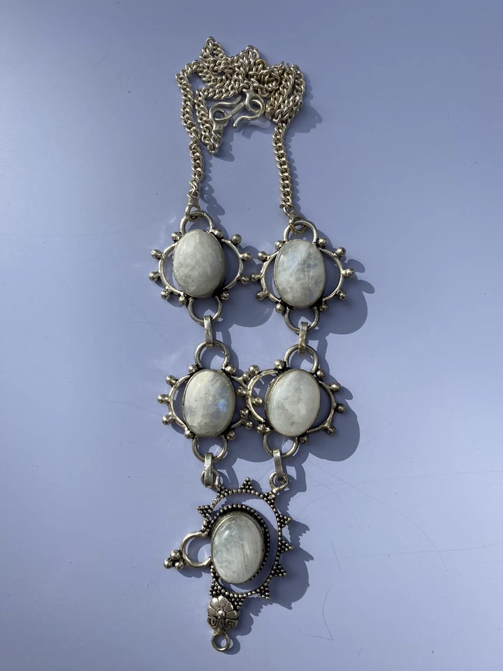 ARGENTO 925 GIROCOLLO COLLANA PIETRA DI LUNA PIETRA NATURALE DONNA - Immagine 3 di 4