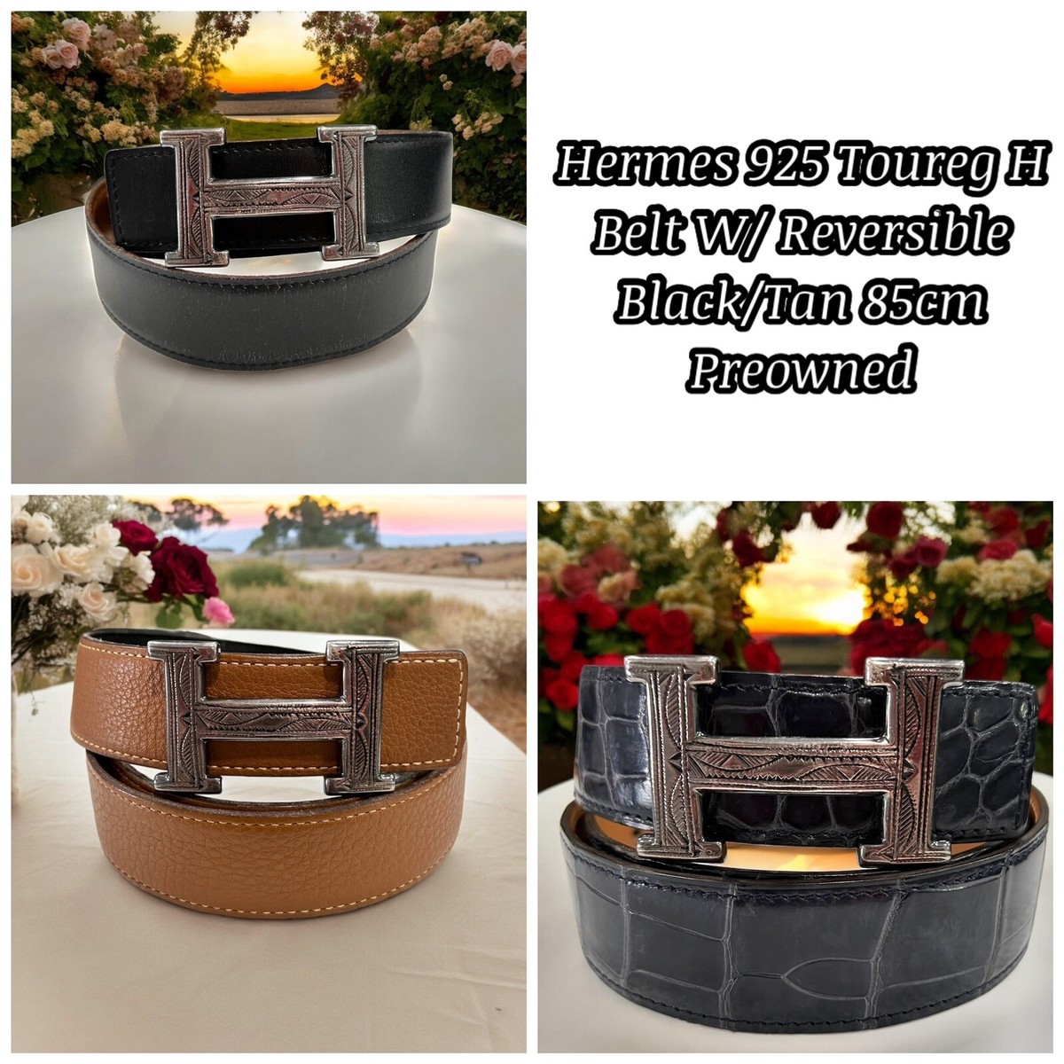 Hermes .925 H Buckle (RARE) Touraeg Croc & Reversible Belts Hermes .925 H Buckle (RARE) Touraeg Croc & Reversible Belts