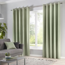 Fusion - Sorbonne Green Semi-Plain Lined Eyelet Curtains OR Matching Cushions