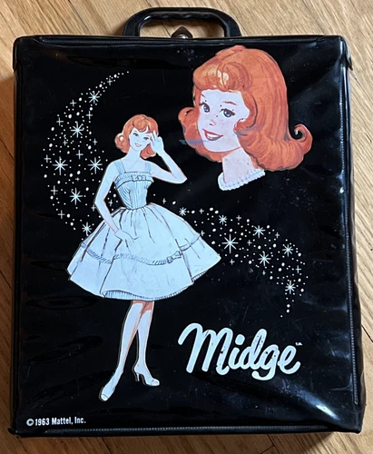 Mattel Midge Barbie Doll Black Vinyl Carrying Storage Case Vintage 1963