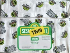 New Sesame Street 100 Cotton TWIN Size Sheet Set Oscar The Grouch