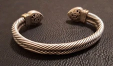 David Yurman 925 Sterling Silver & 18k Gold Double Cable Cuff Bangle 48.2 Grams