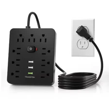 9-in-1 Power Strip Surge Protector 9 Outlets 3 USB Ports 5 ft Cord Black