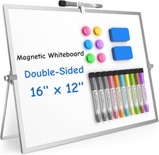 Dry Erase Magnetic White Board, 16''x12'' Double-Sided Desktop Whiteboard with S