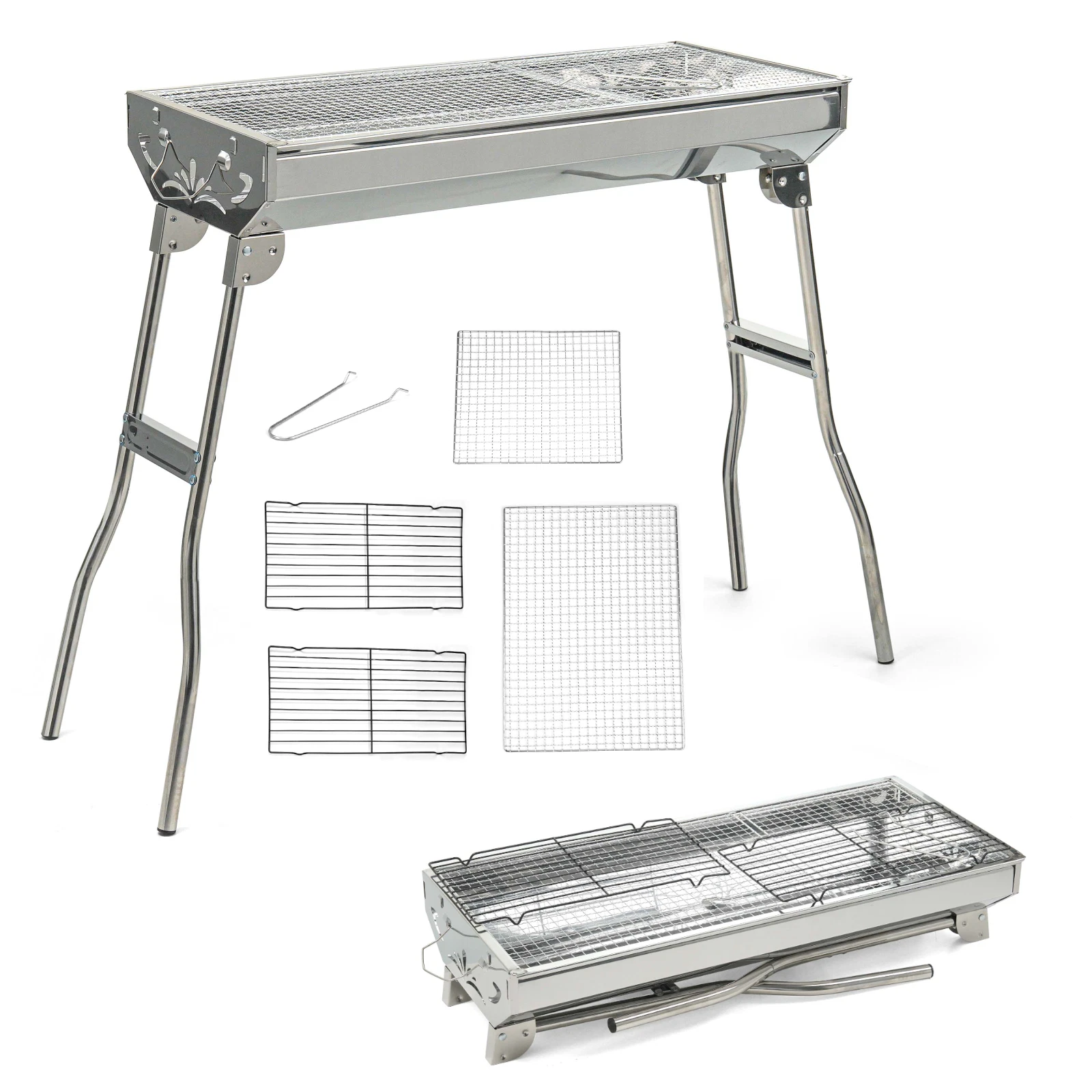 Folding BBQ Charcoal Barbecue Grill Steel Stainless Garden Picnic Camping Stove