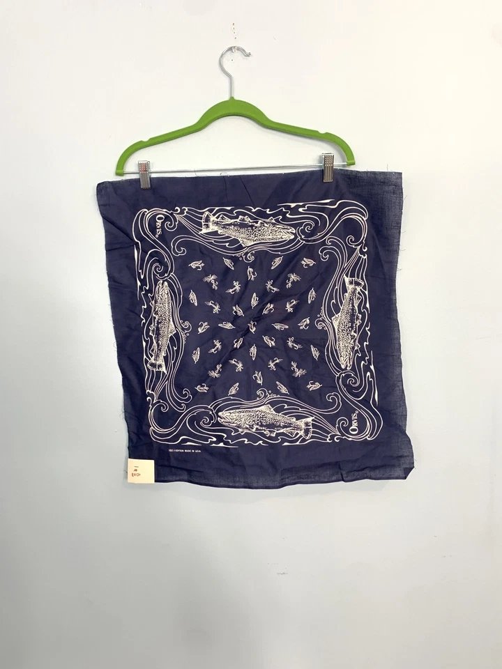 Orvis "Trout Fishing" Bandana 21" x 21" NWT Blue Made In USA 100% Cotton NWT - Image 2 of 4