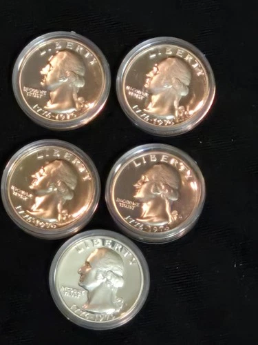 1976-S Bicentennial Proof 40% Silver Washington Quarter In Capsule - Lot of 5