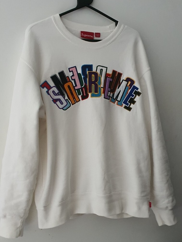 SS21 Supreme Stacked Crewneck Size M Medium white sweatshirt