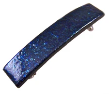 Stained GLASS BARRETTE 2.5" 65mm Iridescent Navy Blue Mica Metallic Hair Clip