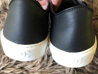 CHANEL FY-61N13 スニーカー 37 Chanel Leather Black/White Slip On Sneakers Size EU37/US 6.5 | eBay