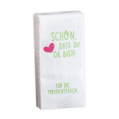 Taschentücher 'Schön, dass du da bist!' 10 Stück Freudentränen Hochzeit GRÜN