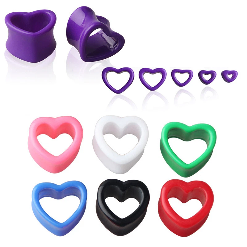 2 Pares Unisex Punk Acrílico Corazón Doble Acampanado Sillín Carne Túnel Oreja Tapón Calibre Foto 2 de 4