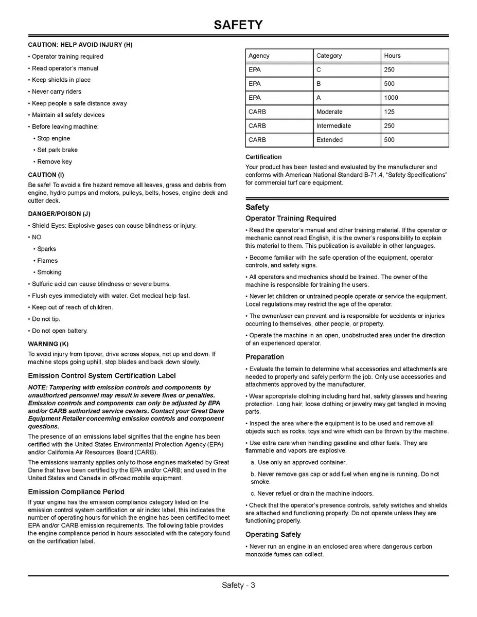 Operator & Parts Manual Fits Great Dane Super Surfer Series II