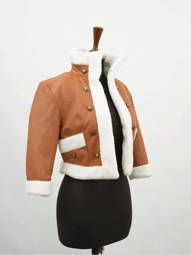 Handmade MHA Keigo Takami Wing Hawks Hero Cosplay Shearling Brown Leather Jacket - Picture 4 of 6