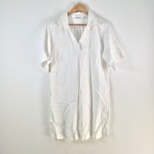 Country Road shirt dress 10 womens french linen white short sleeve collar 113751