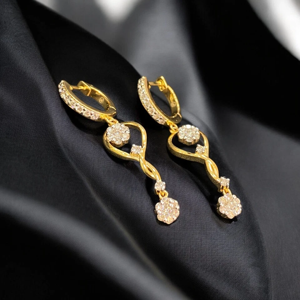 Висячие серьги из золота 14 карат с натуральными бриллиантами круглой огранки F/VS1 1,01 карата - Изображение 3 из 4