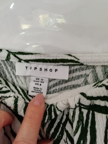 Topshop 12 White Green Palm Leaf Crinkle Stretch Strappy Dress Cover Up Textured - Picture 5 of 9