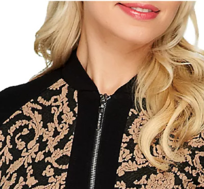 Susan Graver  Blue M Jacquard Knit Long Sleeve Zip Front Bomber Jacket A257968
