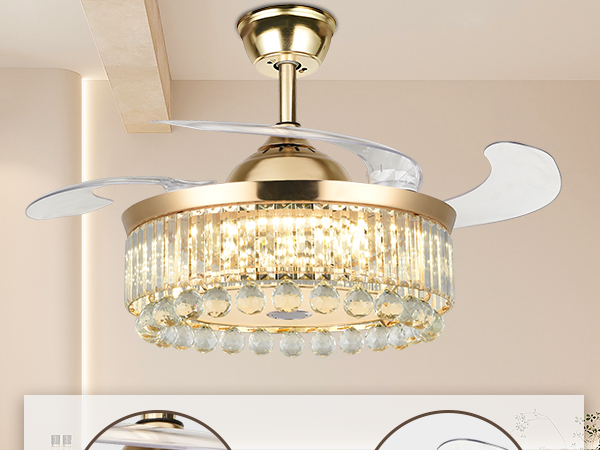 42-Inch Crystal Bluetooth LED Chandelier Fan with 7-Color Lights and Music Playback