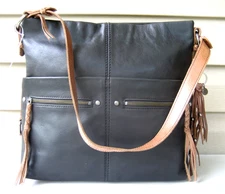The Sak  Ashland Tassel Black Leather Shoulder Bag Brown Tote EXCELLENT